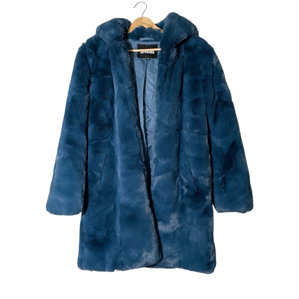 Apparis Deep Blue Teddy Jacket Hood Faux Fur
